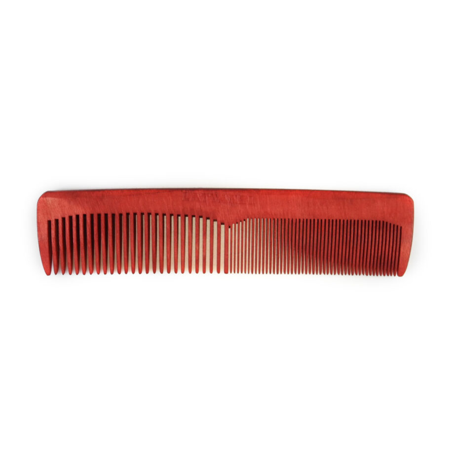 Pettine rosso a doppia dentatura in legno per capelli