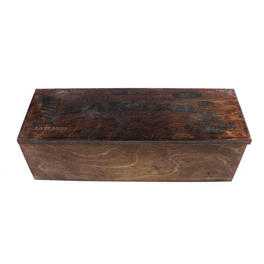 Scatola porta oggetti barber rettangolare lunga in legno